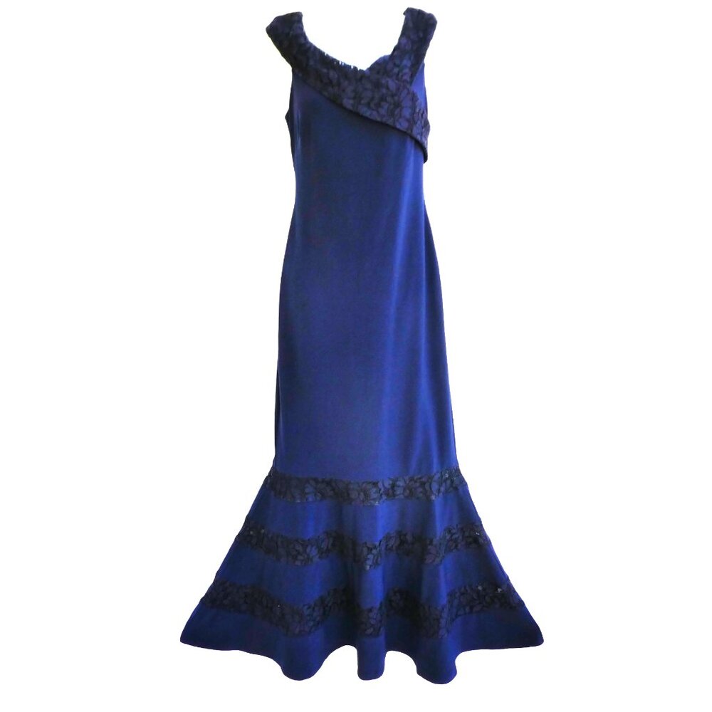 LRL Lauren Ralph Lauren Cocktail Dress Gown Navy Cross Cowl Mermaid Scuba 8
